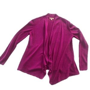 EILEEN Fisher 100% Organic Linen Purple Knit Cardigan Sweater Sz Med Rich Purple